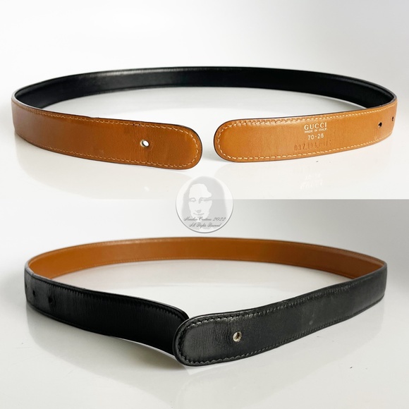 Vintage Gucci Belt Strap Tan Black Reversible Size 70/28 HTF - Picture 1 of 10